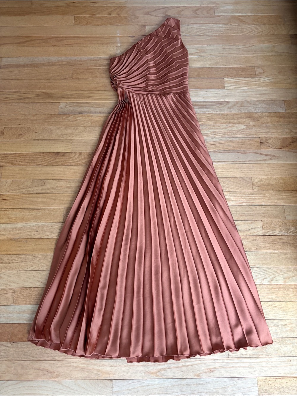 Abercrombie One-Shoulder Pleated Maxi Dress in Rust